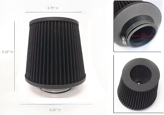 Black Cold Air Intake Cone Replacement Performance Washable Clamp-on Dry Filter - Image 2