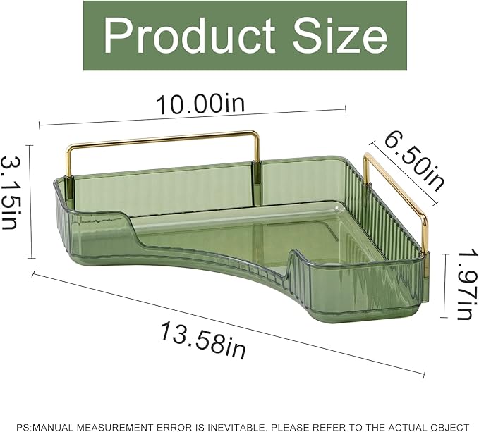 Corner Bathroom Countertop Organizer, Vanity Organizer Trays for Counter, Makeup Organizers, Perfume Tray, Skincare Shelf Storage Gifts for Women Girl Student (Green, 1 Tier)