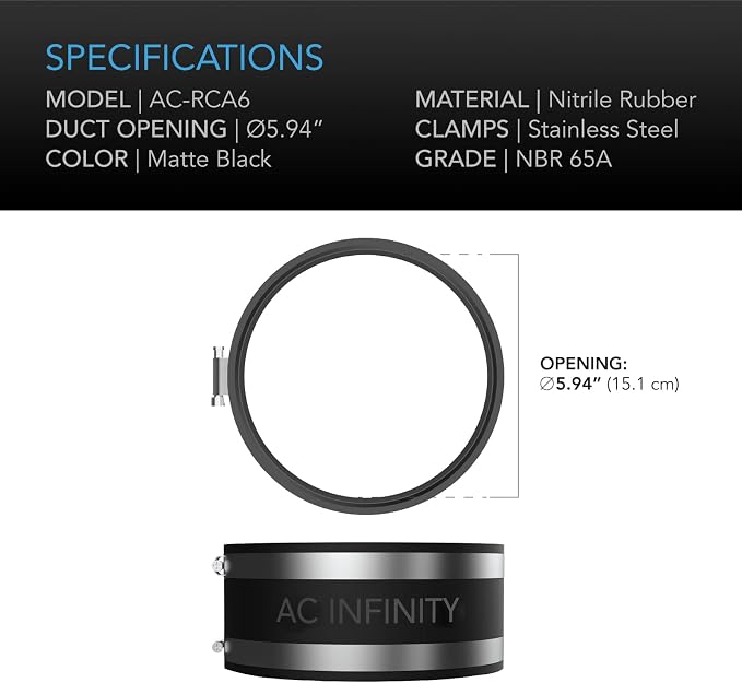 AC Infinity Noise Reduction Clamp 6-Inch, Duct Coupler - Image 5