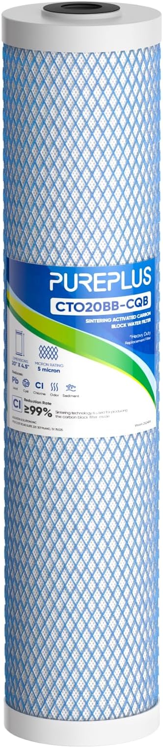 PUREPLUS 20" x 4.5" Whole House Activated Carbon Water Filter, Enhanced Lead by PUREPLUS