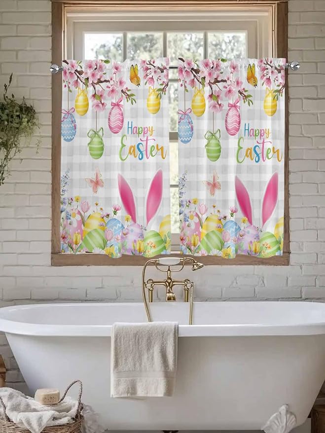Happy Easter Kitchen Curtains 54 Inches length, Spring Watercolor Bunny Eggs - Image 7