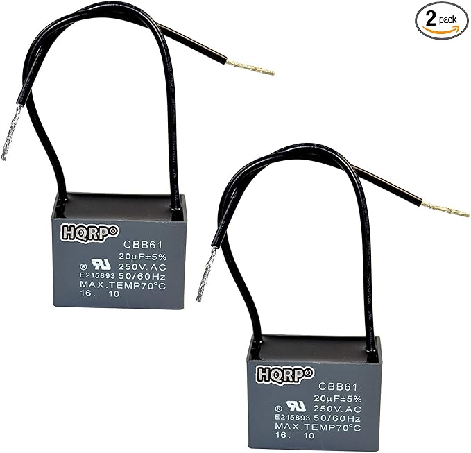 HQRP 2-Pack Ceiling Fan Capacitor CBB61 20uf 2-Wire UL Listed by HQRP