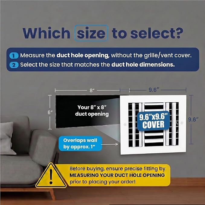 8x8 Aluminum 3-Way Air Vent Cover Wall or Ceiling HVAC Register Multi-Shutter - Image 2