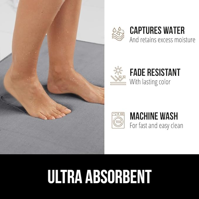 GORILLA GRIP Thick Memory Foam Toilet Rug for Bathroom, Square Shaped Washable, Soft Absorbent Velvet Topside Floor Mats, Machine Wash, Cushioned Luxury Rugs for Bath Room, 22.5x19.5, Graphite Gray