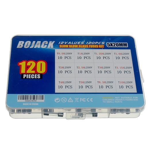 BOJACK 12 Values 120 pcs Slow Blow Glass Fuses Assortment Kit 5x20mm 250V T0.5A - Image 3