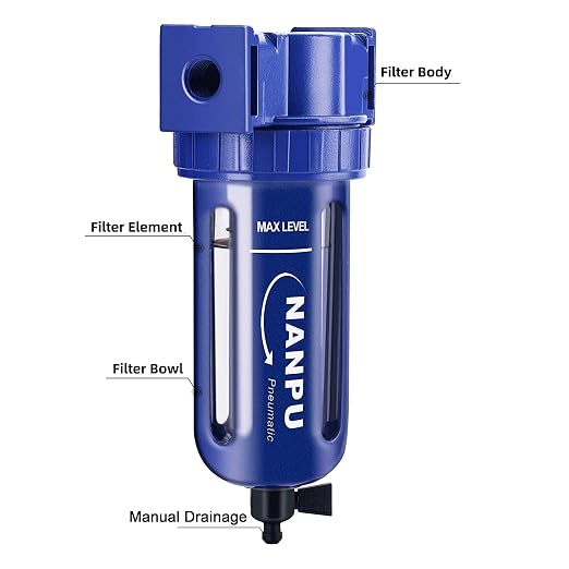 NANPU 1/4" NPT Compressed Air Filter, Zinc Alloy, 5 Micron Brass Element - Image 2
