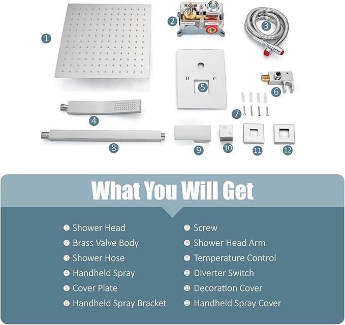 Aolemi Ceiling Mount Shower System Rain Shower Head with Handheld Spray High Pressure Shower Faucet Set Rough-in Valve Shower Trim Kit Included Bathroom Polish Chrome 10 Inch Ceiling Shower Head