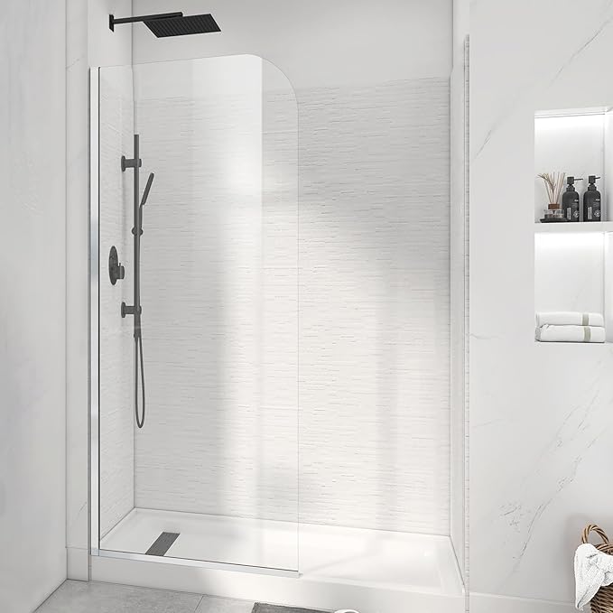 Glass Shower Panel, 36" W x 76" H Semi-Framed Fixed Shower Panel in Silver with 5/16"(8mm) Clear Tempered Glass Door, Simple Shower Door Panel for Bathroom