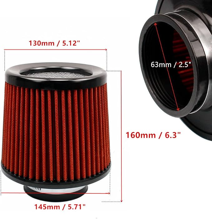 Premium Cone Air Filter, Clamp-on 2.5" Inlet Mesh Top Short Engine Replacement - Image 2