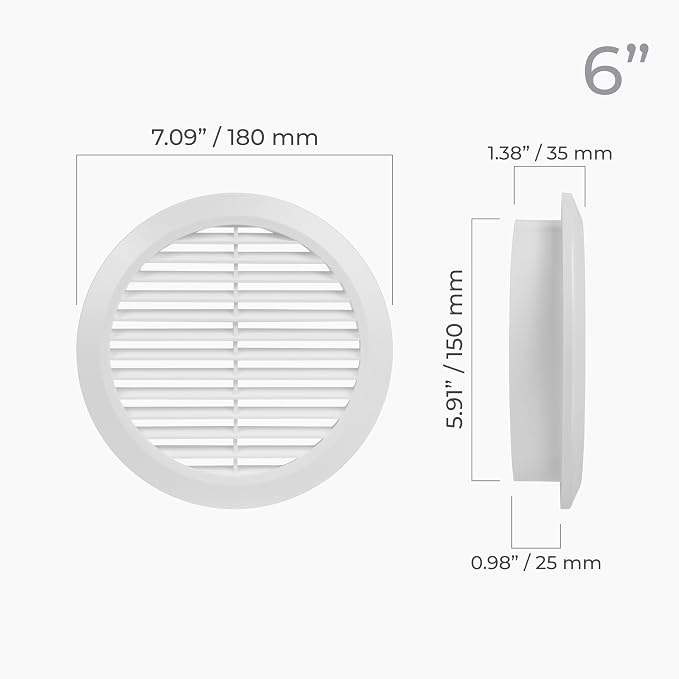 6" Inch White Round Air Vent Cover - Image 5