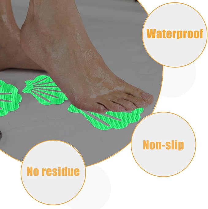 30 Pcs Non Slip Bathtub Stickers Luminous Green Adhesive Decals Sea Shell Shape Shower Stickers for Floor, Ladders, Bath Tub, Stairs, Bathroom