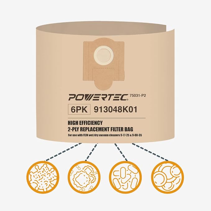 POWERTEC Shop Vacuum Bags 6PK Replacement Filter Bags - Image 5