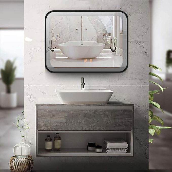 Bathroom Mirror with LED Light and Demister Pad Wall Mounted Mirror Makeup - Image 2