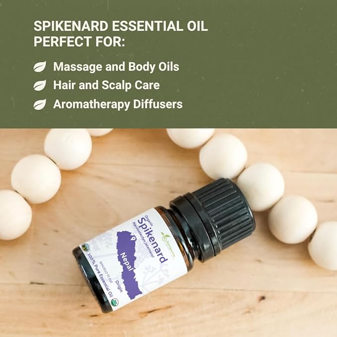 Organic Spikenard Essential Oil - Direct from Annapurna Aroma Nepal - Steam Distilled - Aceite de Nardo for Aromatherapy, Massage, Diffuser, DIY Candle and Soap Making - 8oz