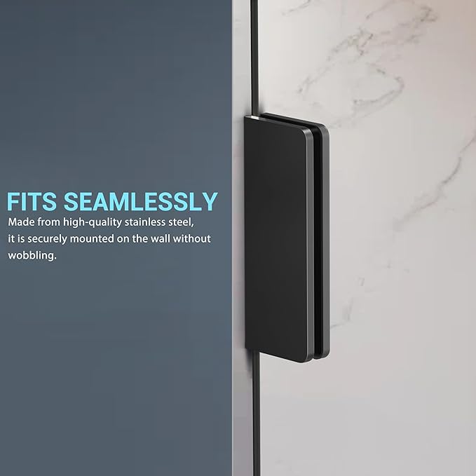 Bathtub Shower Door, 34" W X 58" H Fixed Bathtub Shower Glass Panel in Matte Black, 1/4"(6mm) Clear Tempered Frameless Shower Glass Door, Tub Shower Panel with Clamps and Handle
