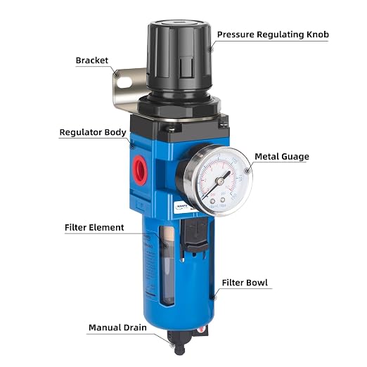 NANPU 3/4" NPT Compressed Air Filter Regulator Combo Piggyback, 5 Micron Brass - Image 3