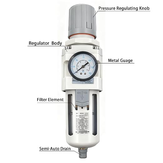 XingNEeng 1/2" NPT Compressed Air Filter Regulator Combo Piggyback, Water/Oil - Image 2