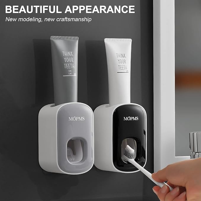 MOPMS Toothpaste Dispenser Wall Mounted for Bathroom Automatic Toothpaste Squeezer for Kids and Adult (Grey and Black)