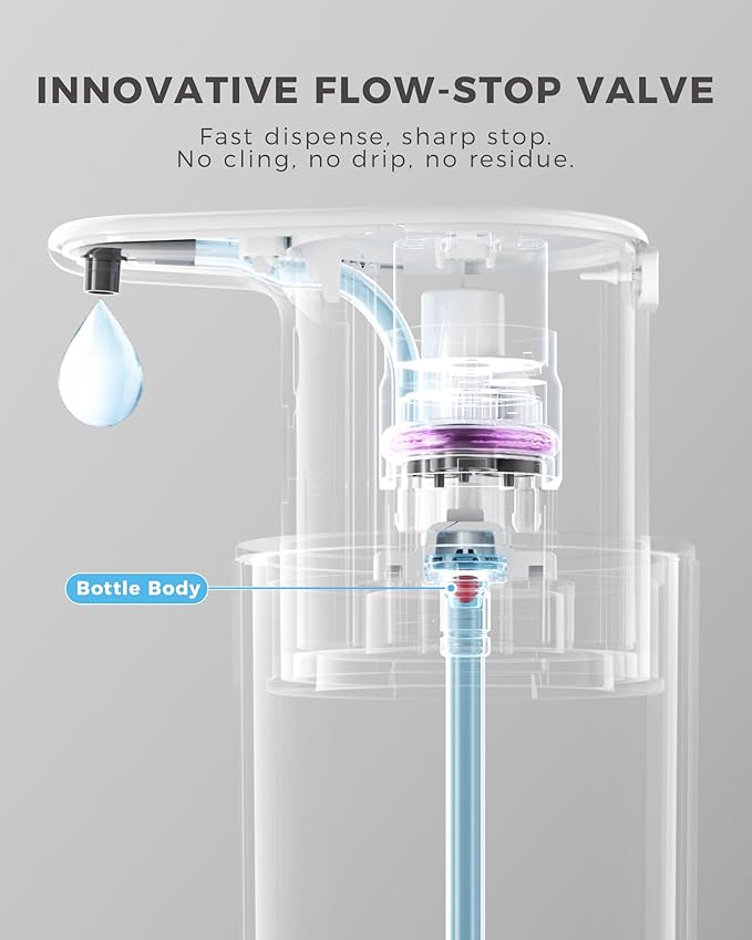 Automatic Liquid Soap Dispenser Touchless, 10oz/300ml Rechargeable, 3 Adjustable Liquid Levels, IPX5 Waterproof, for Kitchen Bathroom, White