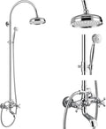 gotonovo Exposed Bathroom Shower System Classic Shower Kit 8 Inch Luxurious Rainfall Shower Head Handheld Spray Tub Filler Brass Pipe 3-Function Wall Mount Double Cross Knobs Polished Chrome