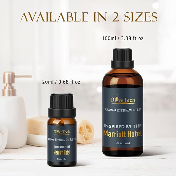 Hotel Diffuser Oil Inspired by Marriott Hotel Scent, OliveTech Aromatherapy Fragrance Oil for Cold Air & Ultrasonic Diffusers, 100ml / 3.38 ft oz Glass Bottle