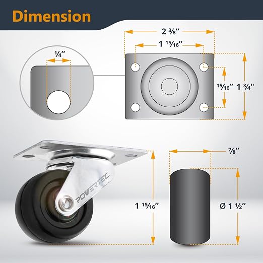 POWERTEC 1-1/2 Inch Swivel Caster Wheels Set of 4 - Image 2