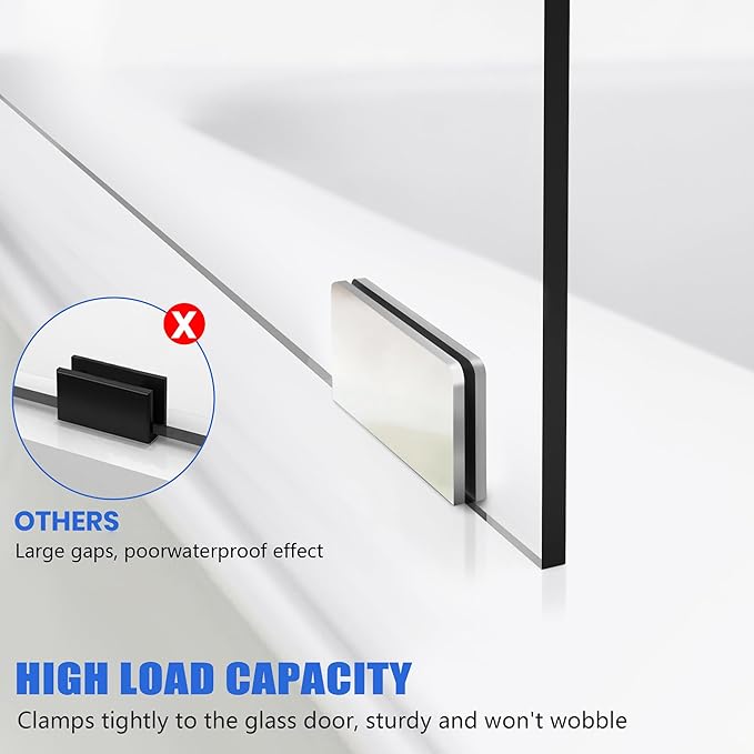 Bathtub Shower Door, 30" W X 58" H Fixed Tub Glass Panel with Clamps, 1/4"(6mm) Clear Tempered Frameless Shower Glass Door, Tub Shower Doors in Polished Chrome Finish