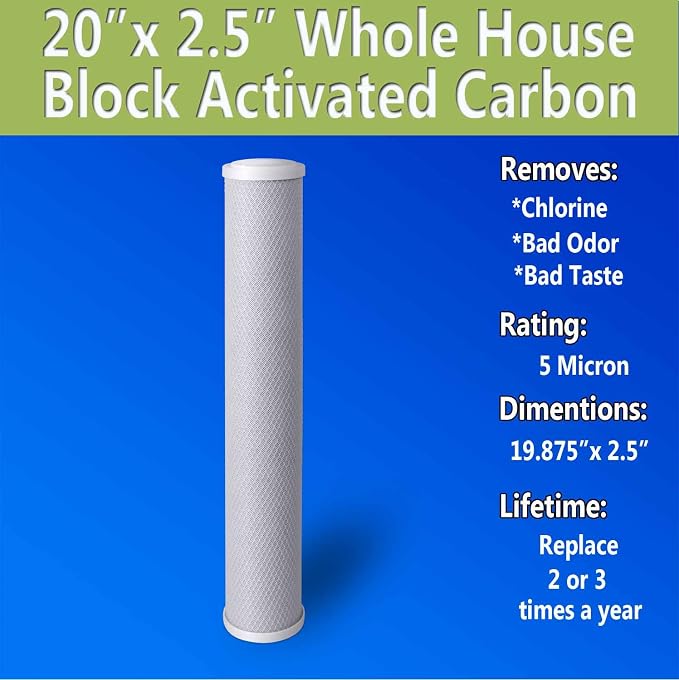 Standard Whole House Coconut Shell Carbon Block 5 Micron Water Filter 20” x - Image 4
