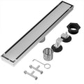 Linear Shower Drain, 304 Stainless Steel with Adjustable Leveling Feet, Hair Strainer,Reversely Install Place to Create an Invisible Floor Drain - Silver -24-Inch