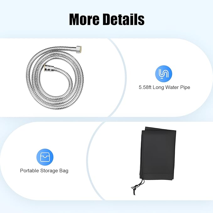 Pressurized Water Tank Camping Shower Portable Camp Shower w/5.58ft Water Pipe Shower Headt and Head Bag, Roof Rack Shower