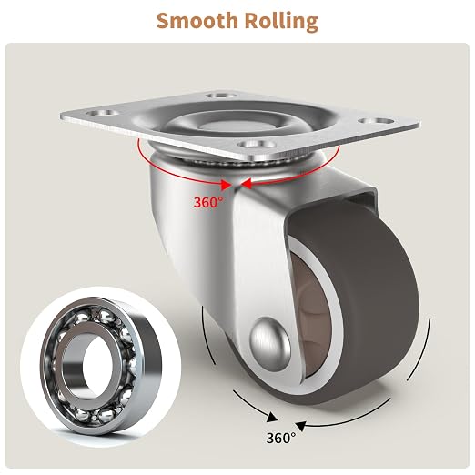1" Mini Low Profile Swivel Plate Casters, TPR Furniture Wheels | 88lbs Load - Image 7