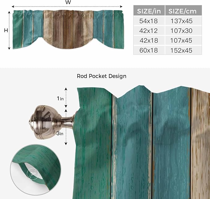 Teal Blue Brown Tie Up Valance Curtains - Image 6