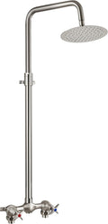 Aolemi Outdoor Shower Kit Outdoor Shower Fixtures Faucet System Double Handle Exposed Shower with 8 Inch Rainfall Shower Head Adjustable Height Shower Pipe 6 Inch Center Brushed Nickel