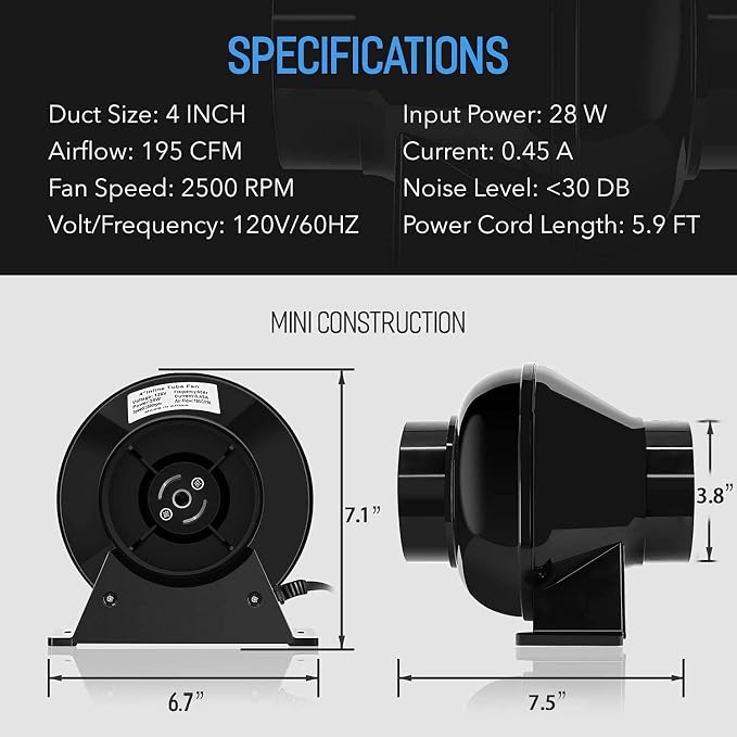 iPower 4" 195 CFM Inline Fan - Image 5