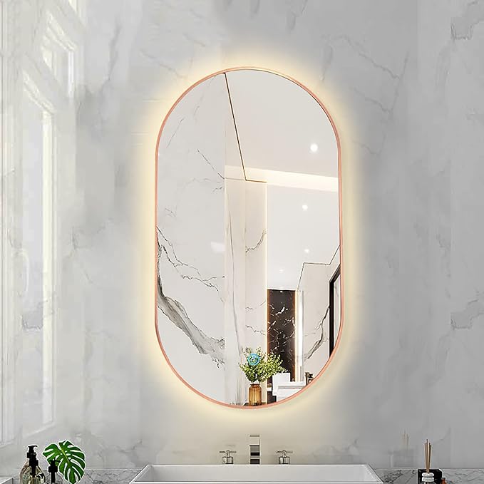 Oval LED Illuminated Bathroom Mirror, Wall-mounted Vanity Makeup Mirror by Unknown
