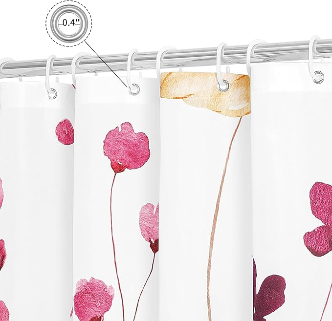 Gibelle Watercolor Floral Shower Curtain, Hot Pink Flower Shower Curtain for Bathroom, Modern Minimalist Waterproof Fabric Shower Curtain Set 72x72 Inch