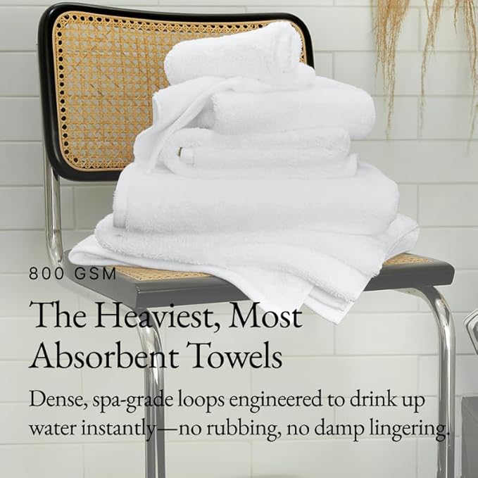 Italic Ultraplush 100% Australian Cotton Towels Standard 6 Piece Set, 2 Bath, 2 Hand, 2 Washcloths, 800GSM Lightweight, Highly Absorbent & Quick Drying Soft Resort Grade Towels (White)