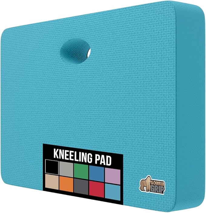 GORILLA GRIP Extra Thick Patent Pending Soft Foam Kneeling Pad, Supportive Large Cushion Knee Pads for Gardening, Baby Bath, Dirt and Water Resistant, Workout and Garden Supplies, 17.5x11, Turquoise