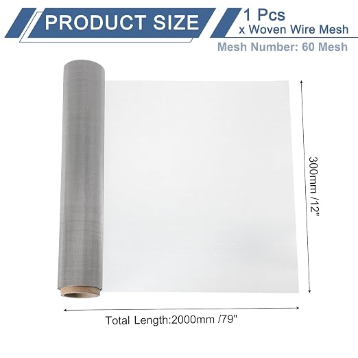 uxcell 60 Mesh 79" x 12" Woven Wire Mesh, 304 Stainless Steel Air Vent Filter - Image 2