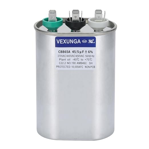 VEXUNGA 45/5 uF 45+5 MFD 370V 440V 450V Oval Dual Run Start AC Capacitor 45 5 by VEXUNGA