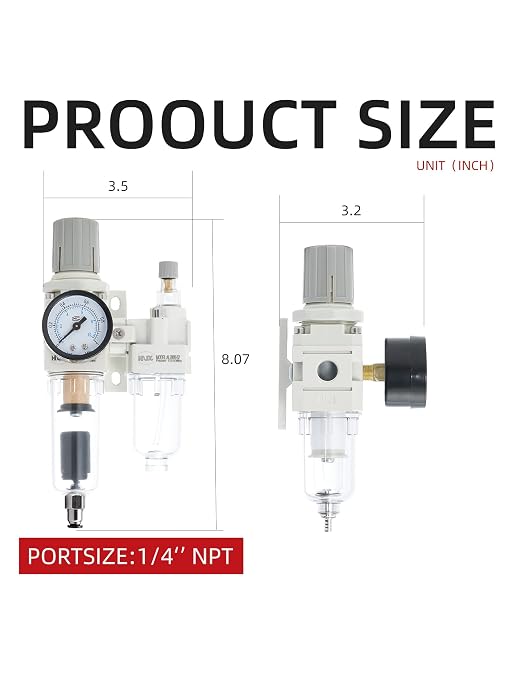 1/4" PT Compressed Air Filter Regulator Lubricator Combo Water/Oil Trap - Image 2
