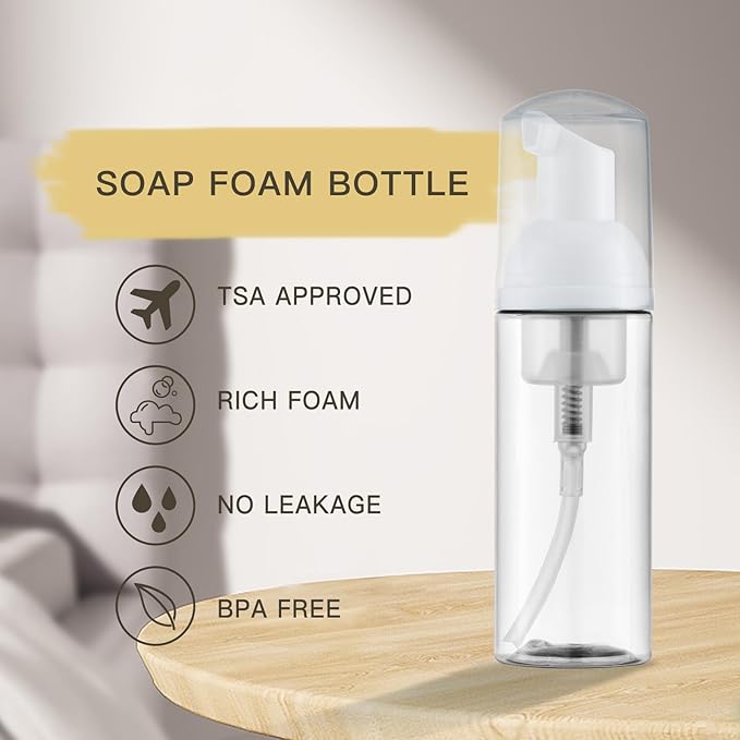 Tekson Soap Foam Bottle (60ml, 2 fl oz), Empty Travel Foaming Lash Shampoo for Cleanser, Dispenser (Clear, Pink, Green)