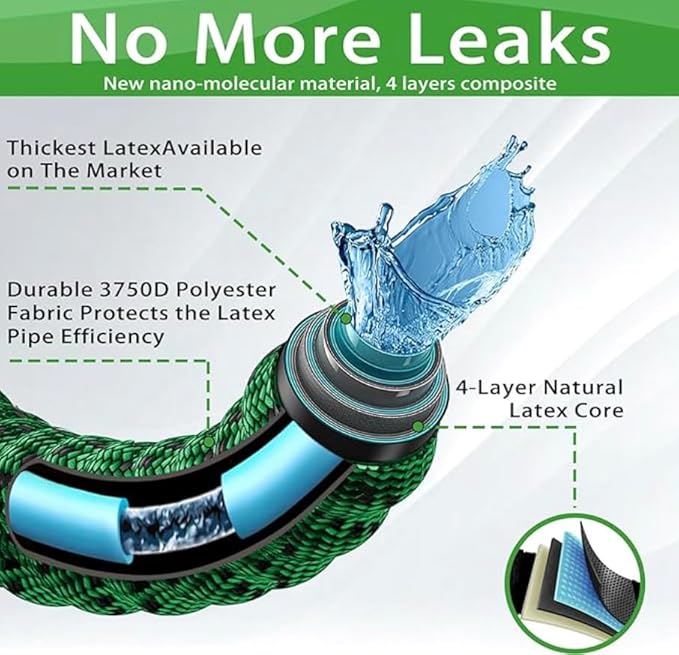 J&B XpandaHose 50ft Expandable Garden Hose – Ultra-Strong 3750D, 4-Layer Latex Core, Brass 3/4" Connectors, 10-Pattern Nozzle & Storage Bag – Lightweight, Kink-Reducing, Leak-Resistant