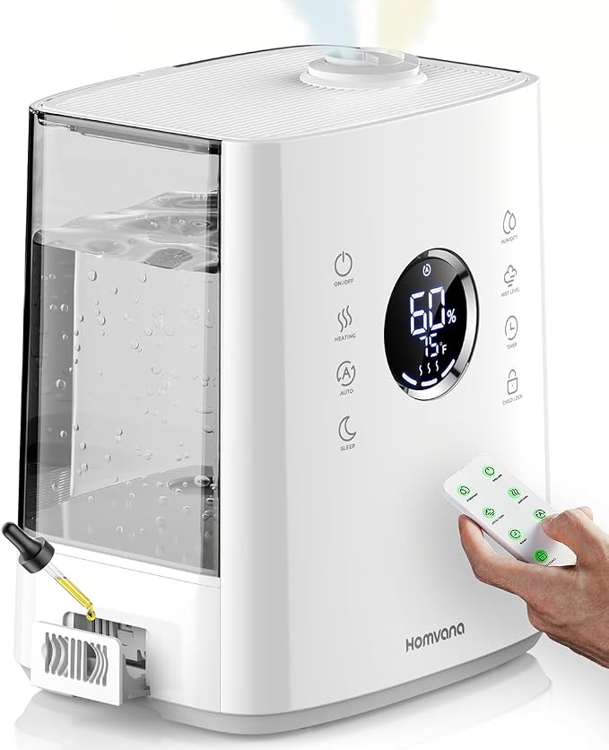 Homvana Humidifiers for Bedroom Large Room, 6.5L Top-Fill Warm & Cool 360° by Homvana