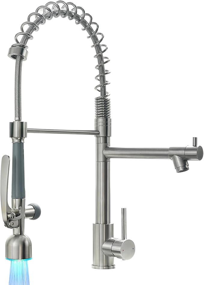Fapully Commercial Single Handle Pull Down Sprayer Brushed Nickel Kitchen Faucet by Fapully
