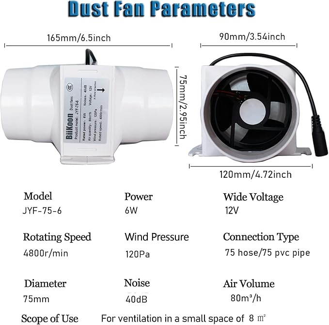 3 Inch Inline Duct Extractor Fan 75Mm 12V Powerful Exhaust Blower Speed - Image 2