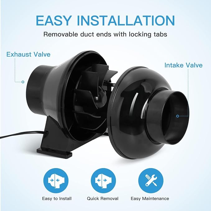 iPower 4 Inch 195 CFM Inline Fan Upgrade, Air Carbon Filter, 8 Feet Flexible - Image 4