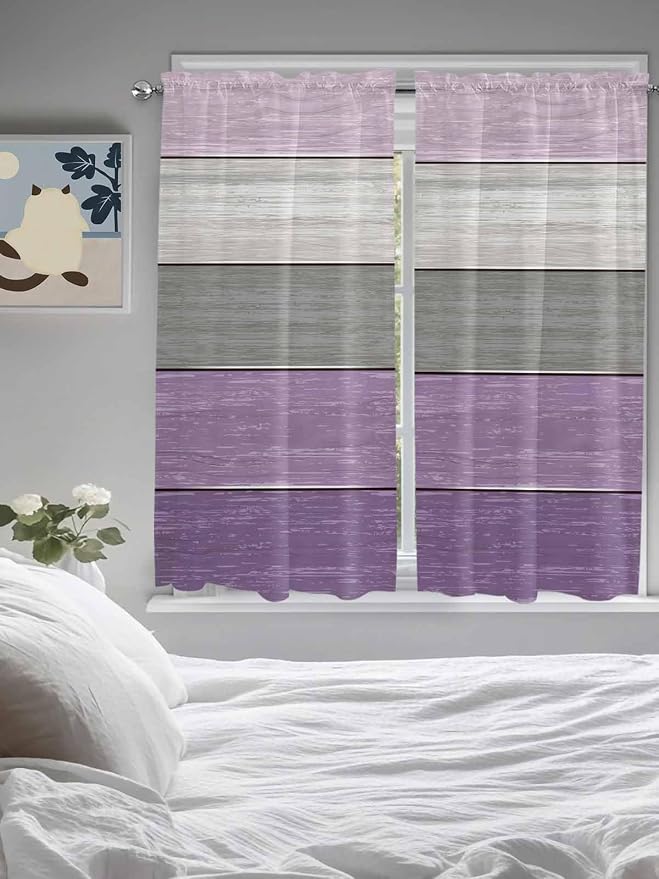 Country Wood Board Gray Purple Window Valance Curtains, Farmhouse Gradient - Image 5