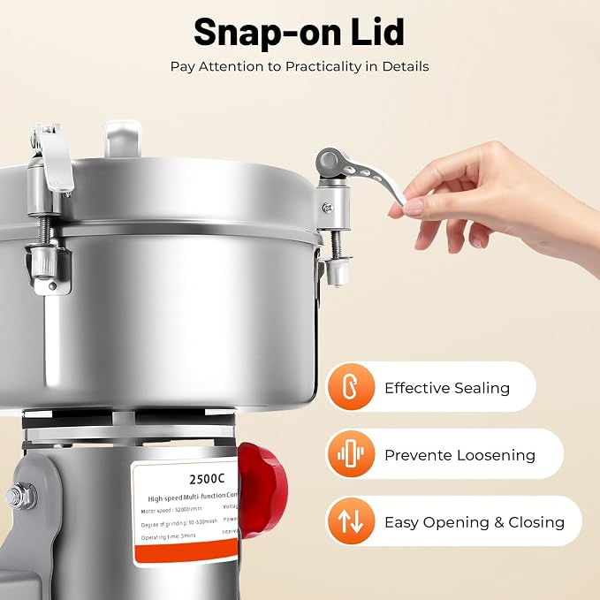 Electric Grain Mill, 2500g Capacity High-speed Grain Mill Grinder, Food-grade - Image 8