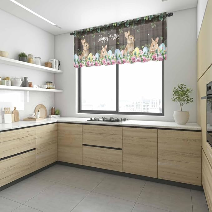 Easter Sheer Valances for Windows 42"x12", Light Filtering Kitchen Curtains - Image 6